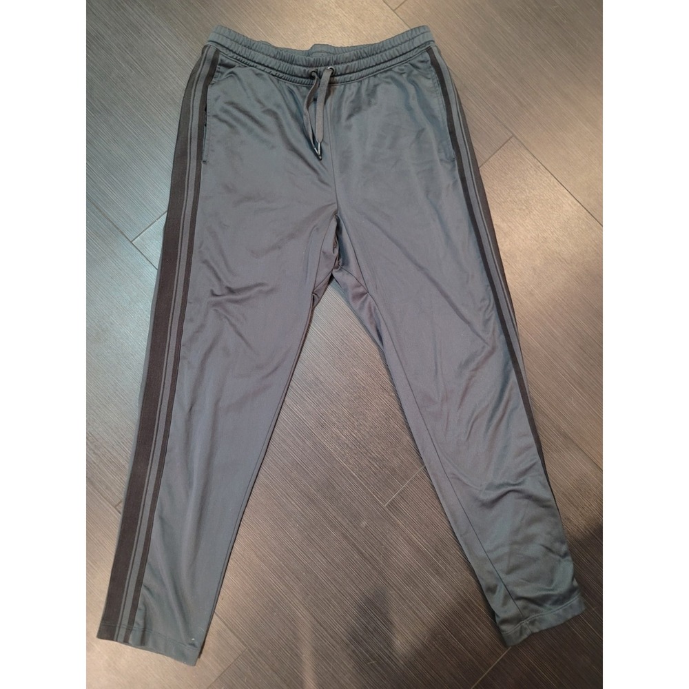 Athletic Mens jogger pants Large Dark Gray shinny black stripe on sides